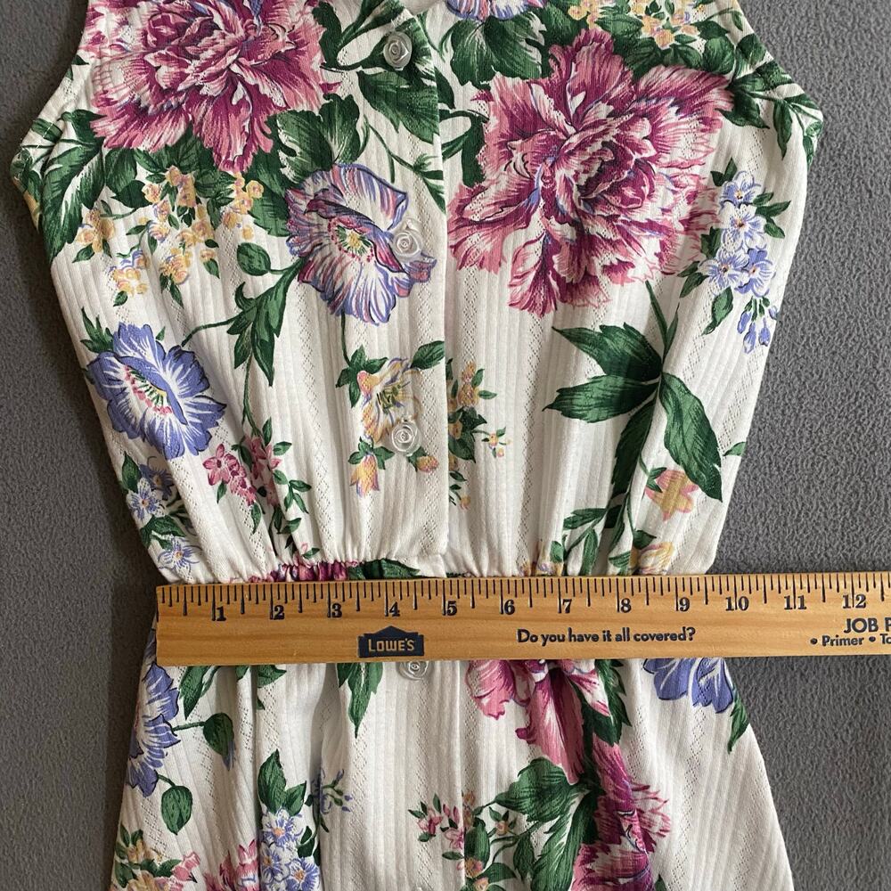 Vtg Bohemian Romantic Floral Coquette Button Down Midi Dress 8 White Pink - Picture 12 of 16